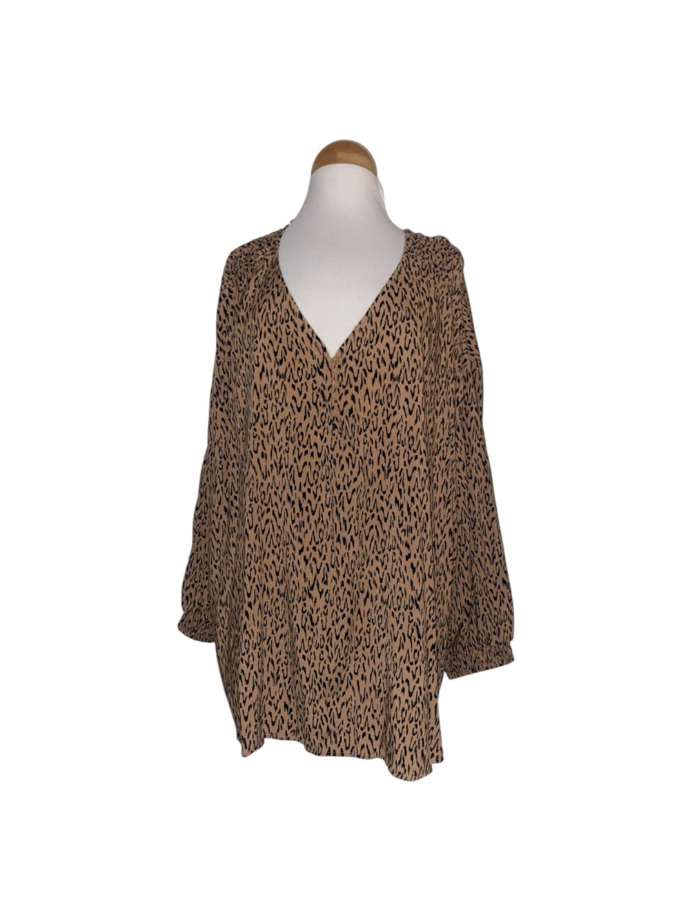 Terra & Sky Tan and Black Leopard Print V-Neck Tunic Blouse